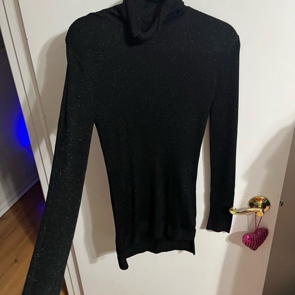 💜 Medium Ruff Hewn Elegant Black Sparkle Women's Turtleneck Sweater - Picture 8 of 11